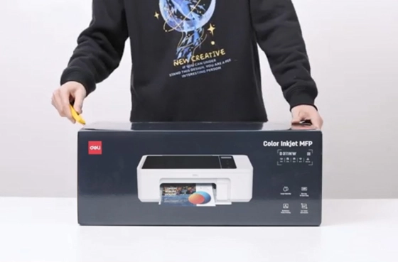 01 impressora de vídeo Deli D311NW impressora jato de tinta de desembalagem