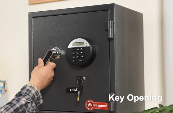 01 Deli ET580 série senha eletrônica caixa à prova de fogo